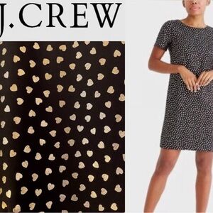❤️❤️ J. Crew Heart Print Sheath Shift Mini Dress Black Gold Metallic❤️❤️